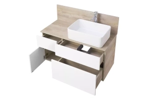 Тумба с раковиной Mila 50 и столешницей Aquaton Мишель 100 белый-светлое дерево - 3