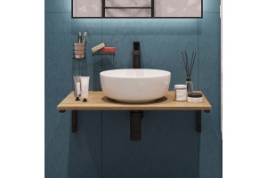 Столешница с раковиной DIWO Элиста 80 светлое дерево, с раковиной Moduo 40 RING