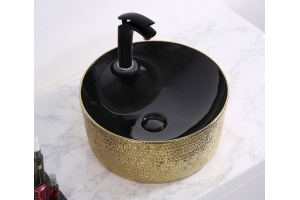 Раковина накладная CeramaLux NC 43 см черный/золото (D1306H022)