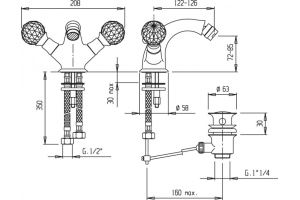 Смеситель для биде Cezares Golf золото 24 карат (GOLF-BS1-03/24) - 2