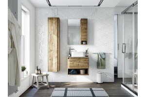 Тумба с раковиной STWORKI Карлстад 60 дуб рустикальный, простоун беж, с отверстием под смеситель в столешнице - 2