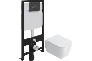 Комплект Унитаз подвесной STWORKI Монтре SETK3204-2616 безободковый, с микролифтом + Система инсталляции для унитазов EWRIKA ProLT 0026-2020 с кнопкой смыва 0054 черной матовой