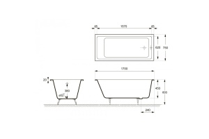 Ванна чугунная Delice Level 170х75 с отверстиями под ручки - 2