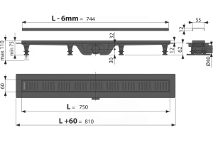 Душевой лоток AlcaPlast APZ10BLACK 750 с решеткой и опорами - 2