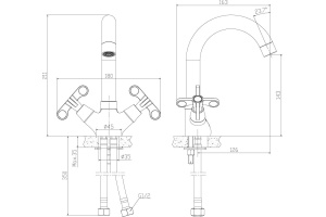 Смеситель для умывальника двуручный с поворотным изливом 143мм, хром RS42-62 - 2