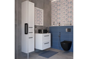 Тумба с раковиной STWORKI Эстерсунд 60 белая матовая, простоун беж, BOCCHI Vessel черная - 3