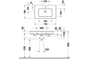DURAVIT (White Tulip) Умывальник 750 х 490 мм, с отверстием под смеситель, с переливом, белый - 2