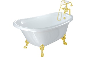 Ванна из искусственного камня Фэма Салерно 2 белая, ножки золото, со смесителем