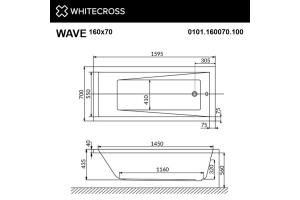Акриловая ванна Whitecross Wave 160х70 белая золото с гидромассажем - 3