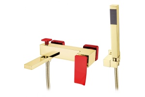 Смеситель для ванны с лейкой и шлангом Boheme Q золото с красным