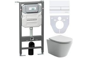 Комплект унитаза с инсталляцией Ceramica Nova Balearica белый с сиденьем микролифт и кнопкой белой матовой