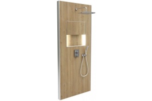 Душевая система с термостатом и квадратным верхним душем Jacob Delafon Ecrin E803001-D33, с подсветкой, Медовый Дуб