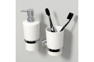 Стакан для зубных щеток и дозатор Wasserkraft хром - белый - 2