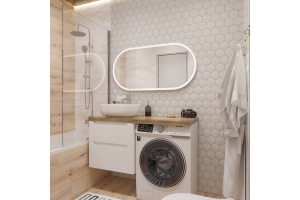 Мебель для ванной STWORKI Берген 60 белая со светлой столешницей 122, раковина Moduo 50 Square, R - 2