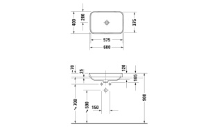 DURAVIT (Happy D.2 Plus) Умывальник 600 x 400 мм, без отверстий под смеситель, белый - 2