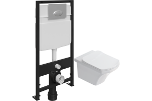 Комплект Унитаз подвесной STWORKI Хальмстад SETK2804-0606-001-1-6000 с микролифтом + Система инсталляции для унитазов EWRIKA ProLT 0026-2020 с кнопкой смыва 0050 хром матовый