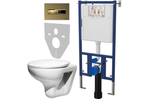 Комплект Унитаз подвесной Roca Mateo 346200000 с микролифтом + Система инсталляции для унитазов DIWO 4501 + Кнопка смыва DIWO 7325 золотая