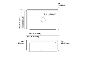 KERASAN Hannah YORKSHIRE Раковина керамическая кухонная 758x470x254 мм,без отв под смеситель, без сифона, толщина 30 мм, цвет белый - 2