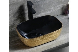 Раковина накладная CeramaLux NC 46 см черный/золото (D1333H022) - 3