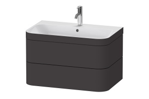 DURAVIT HAPPY D.2 PLUS Комплект мебели 775х490х468 мм, 2 ящ, с 1 отв для смес, в компл.с сиф и донным клап, раковина bi-color, цвет Графит супермат