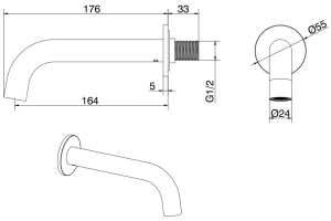 5.31018-31 PRIORITY Излив из стены латунь, встраиваемый, 200мм, черн.мат (265513) - 2
