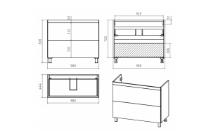 Тумба под раковину напольная Misty Атлантик 100 серая матовая - 2