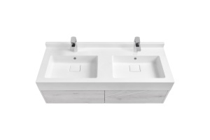 Комплект мебели Aquaton Сакура 120 раковина двойная белый-светлое дерево - 3