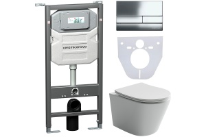 Комплект унитаза с инсталляцией Ceramica Nova Balearica белый с сиденьем микролифт и кнопкой хром глянцевый