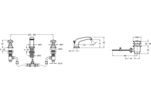 E24306-CP смеситель для раковины CLEO на 3 отверстия, с донным клапаном, ручка вентиль (хром) - 2