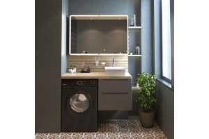 Мебель для ванной STWORKI Берген 60 серая со светлой столешницей 122, раковина Bocchi Vessel 1173-061-0125