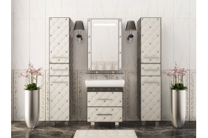 Тумба под раковину Misty Гранд Lux 60 бело-черная кожа cristallo, 2 ящика - 2