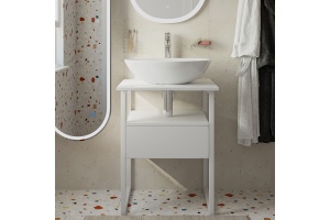 Тумба с раковиной DIWO Элиста 60 белый мрамор с раковиной Moduo 55 Leaf