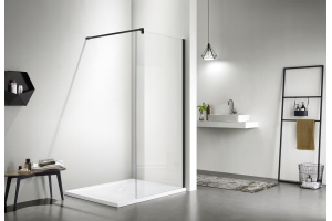 AQ WIW 10020BL Душевая перегородка Walk in с держателем 1000x2000 профиль черный, стекло прозрачное - 2