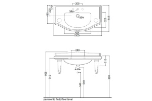 KERASAN Retro 7347, база 100см, с прямым фасадом, под раковину 1050, цвет:белый матовый, ручки: керамика - 2