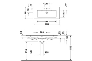 DURAVIT (White Tulip) Умывальник 1050 х 490 мм, с отверстием под смеситель, с переливом, белый - 2