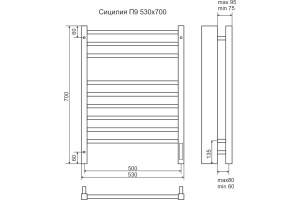 Электрический полотенцесушитель Terminus Сицилия П9 500x700 Хром - 3