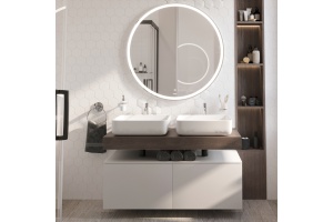 Мебель для ванной STWORKI Ольборг 120 столешница дуб карпентер, без отверстий, 2 тумбы 60 + 2 раковины STWORKI Soul 1 белой