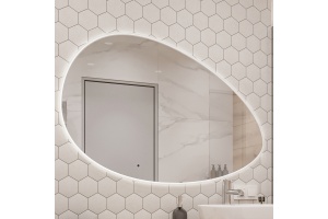 Зеркало STWORKI Скаген 120 с подсветкой, белое, инфракрасное управление,овальное, большое