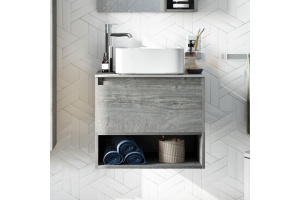 Тумба с раковиной STWORKI Карлстад 60 дуб рошелье, монте тиберио, с отверстием под смеситель в столешнице