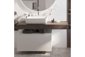 Столешница STWORKI Ольборг 120 дуб карпентер, без отверстий, с тумбой 80, с раковиной STWORKI Soul 1 белой