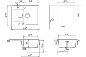 Мойка  Manhattan 45 D Cristalite корз.клапан лунный камень - 2