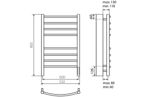 Электрический полотенцесушитель Terminus Ватикан П8 500x800 черный матовый - 3