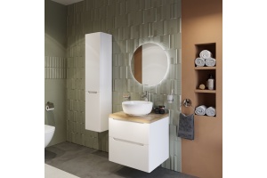 Мебель для ванной STWORKI Берген 60 белая со светлой столешницей, раковина Moon 1 - 2