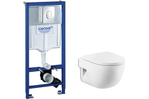 Комплект Система инсталляции для унитазов Grohe Rapid SL 38721001 3 в 1 с кнопкой смыва + Чаша для унитаза подвесного Roca Meridian 346248000 