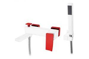 Смеситель для ванны с лейкой и шлангом Boheme Q белый с красным