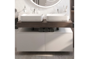 Столешница STWORKI Ольборг 120 дуб карпентер, без отверстий, 2 тумбы 60 + 2 раковины STWORKI Soul 1 белой