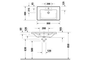 2367800000 D-NEO Раковина 800 x 480 mm, 1 отв под смеситель, с переливом - 2