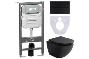 Комплект подвесного унитаза с инсталляцией Ceramica Nova Metropol с кнопкой Flat черной матовой