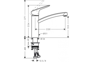 Кухонный смеситель Hansgrohe Logis M31 однорычажный, 160, CoolStart, EcoSmart, 1jet, хром 71839000 - 2