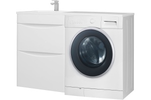 Тумба с раковиной Bellezza Олиссия 120 L, белая, под стиральную машину, 2 ящика